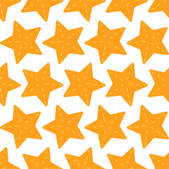 Seamless pattern with cute star with hand drawn doodle texture. Sea starfish animal underwater life. Repeat background print design for fabric, banner, wallpaper. Vector illustration