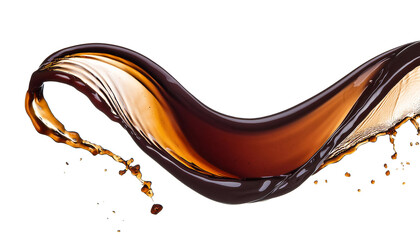 Coffee wave with drops, broken on the right. Isolated on transparent background, png