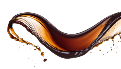 Coffee wave with drops, broken on the right. Isolated on transparent background, png