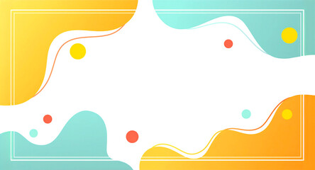 Fototapeta premium Rectangular frame, horizontal, with light blue and orange decorations at the corners, white background, space for text or photos, modern style