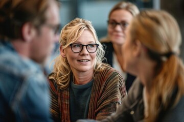 Obraz premium Casual meeting of colleagues in a modern office setting, sharing ideas and bonding during a relaxed discussion.