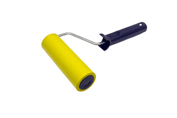 Yellow rubber paint roller on a white background