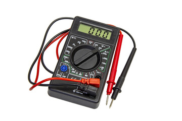 Multimeter device for measuring electricity isolated on a white background