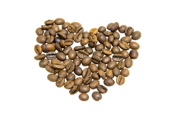 Coffee brown roasted beans isolated on white background