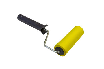 Yellow rubber paint roller on a white background