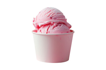 Bubblegum Cotton Candy ice cream scoop on white blank empty paper cup png, Generative AI