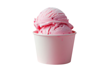 Bubblegum Cotton Candy ice cream scoop on white blank empty paper cup png, Generative AI