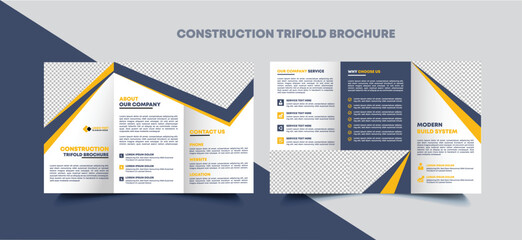 Construction trifold brochure template or company profile, Corporate construction brochure, Business proposal, home renovation trifold brochure design or real estate brochure, premium vector EPS10