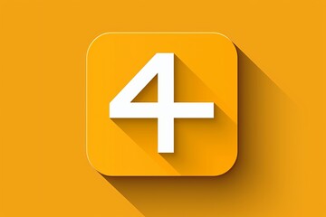 Obraz premium Minimalist yellow number four icon with long shadow, symbolizing simplicity, mathematics, and modern design