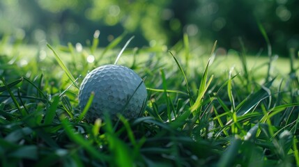 close up of a golf ball in a grass