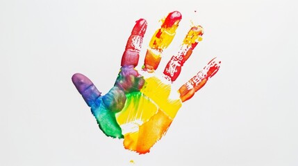 Colorful hand print isolated on white background