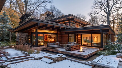 Obraz premium Discover Serenity: A Contemporary Mountain Retreat Embraced by Nature's Majesty, Where Tranquility Meets Modern Elegance in a Captivating Alpine Setting