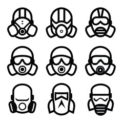 Set of Respirator linear icon black vector on white background
