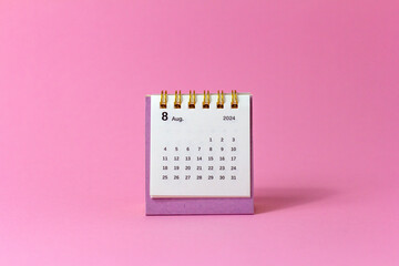 Desk calendar for August 2024. Calendar for planning for the month.
