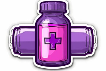 Obraz premium Purple medicine bottle icon on a white background, representing healthcare, medication, and pharmaceuticals
