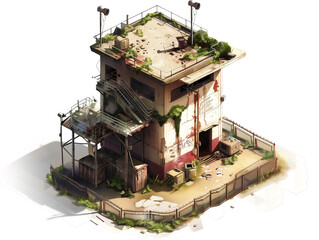 Overgrown Plants on Abandoned Building, Game Graphic Asset, Transparent Background
