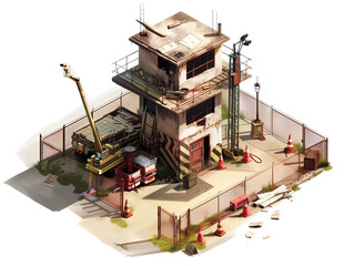 Abandoned Construction Site, Game Graphic Asset, Transparent Background