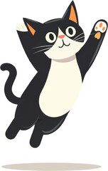 Cute black cat jumping isolated on white background. Vector illustration.