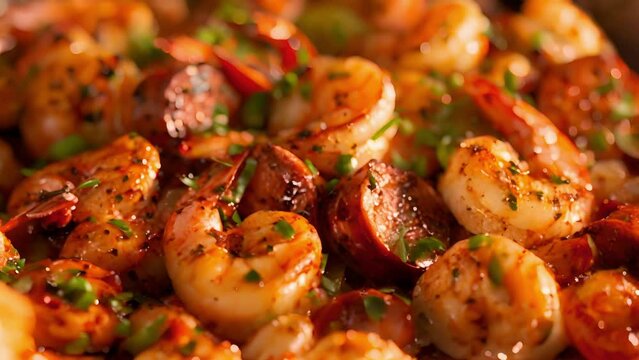 A seafood boil bursting with plump juicy shrimp y andouille sausage and tender crawfish all coated in a mouthwatering Cajun seasoning.