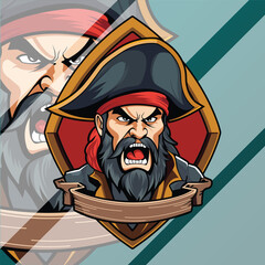Pirate angry face logo design template