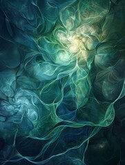 Fototapeta premium A soft glowing background with intricate abstract textures in blue and green hues