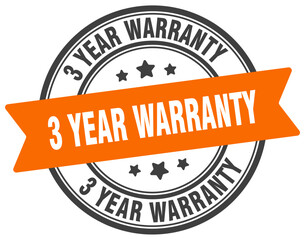 3 year warranty stamp. 3 year warranty label on transparent background. round sign