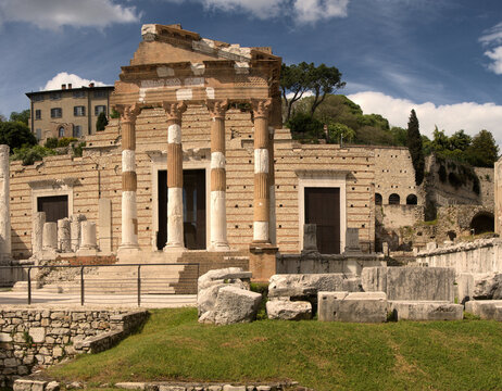 Ruins of Roman temple in Brescia. Lombardy