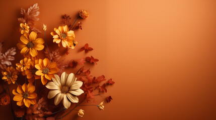 Obraz premium Vibrant Autumn Flowers on Orange Background