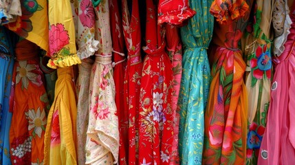 Clothing sale. variety of fashion retail display racks for clearance deals and discounts