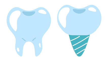 Healthy tooth and implant isolated concept. Vector flat graphic design illustration