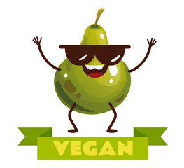 Vegan fruit cute character isolated concept. Vector flat graphic design illustration