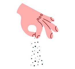 Hand arm salt cook food isolated concept. Vector flat graphic design illustration