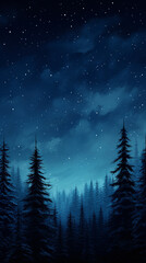 3d rendering of  A serene night sky filled with stars over a dark pine forest, creating a peaceful and mystical atmosphere.