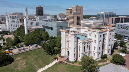 Baton Rouge, Louisiana, USA - April 21, 2024: Afternoon sun shines on the historic skyscrapers of...