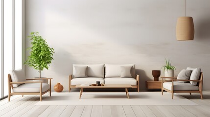 Modern minimalist living room interior. Generative AI.
