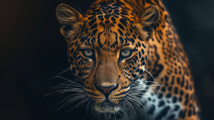 Fototapeta premium A High Quality Close-up Portrait of a Leopard for Wildlife Photography with Detailed Fur Texture, Ai Generated