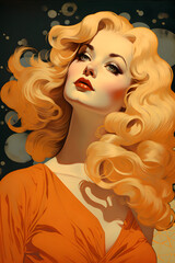 vintage style illustrated pop art style portrait of a beautiful woman, beautiful vintage style woman