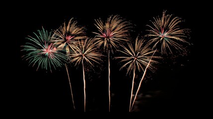 Brightly colorful fireworks in the night sky. Wonderful celebration fireworks