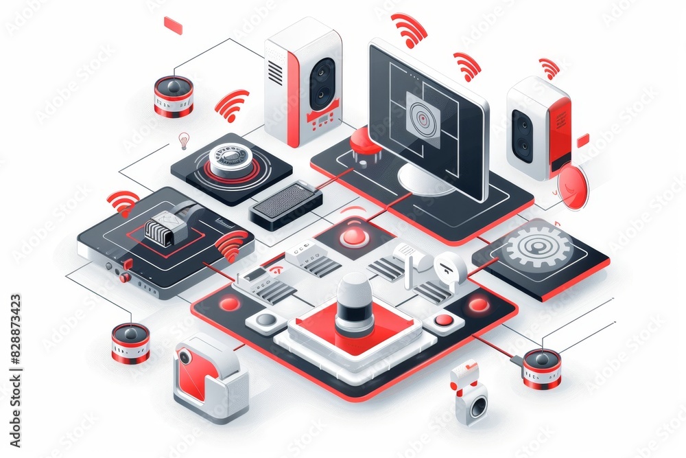 Poster smart home setup with interconnected devices, emphasizing technology, automation, and seamless digit