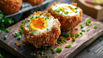 Vegetarian Scotch eggs made without meat and containing micoprotein