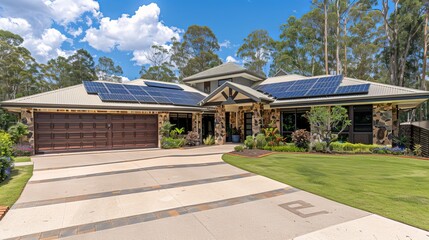 Obraz premium Eco-friendly minimalist home designed with solar panels for energy efficiency and sustainable living