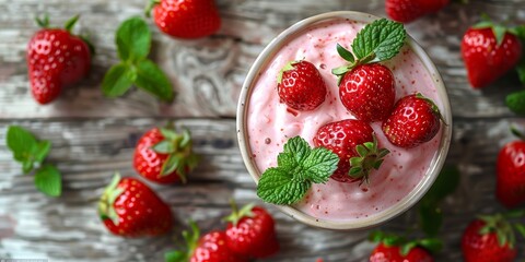 Fresh Strawberries on Wooden Background Generative AI