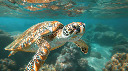 Obraz premium photo of turtle in the ocean