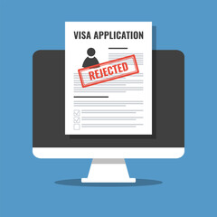 visa application form with red stamp rejected, digital document online registration, forbidden entry permit