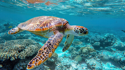 Fototapeta premium photo of turtle in the ocean