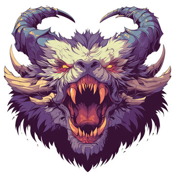 The head of a dragon with sharp teeth and sharp teeth. illustration.