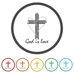 God is love icon. Set icons in color circle buttons