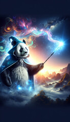 Magic panda doing a spell. AI generated.