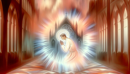 The priest releases the Gregory in the church. AI generated.