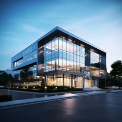 Obraz premium Modern office building or business center. Futuristic style architecture. Generative AI.